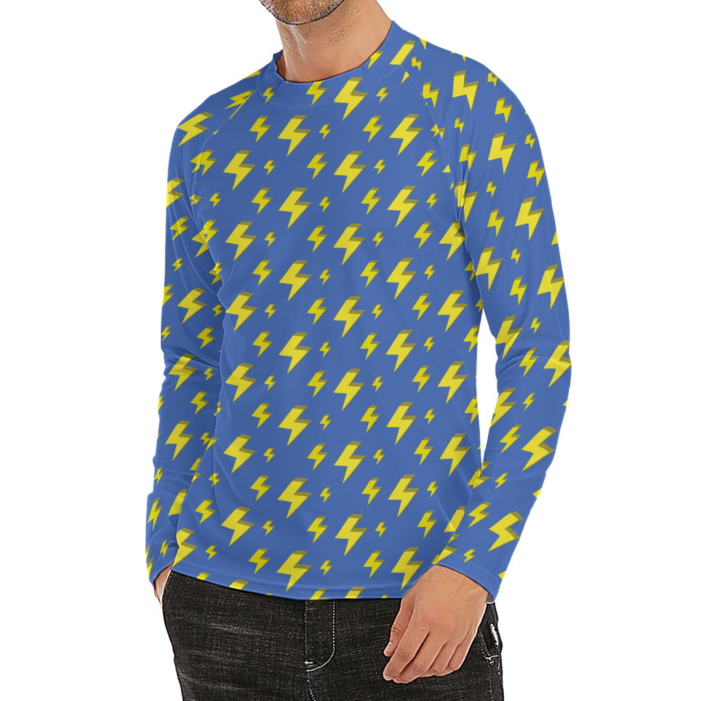 Blue And Yellow Lightning Pattern Print Men's Long Sleeve Rash Guard