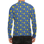 Blue And Yellow Lightning Pattern Print Men's Long Sleeve Rash Guard
