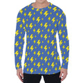Blue And Yellow Lightning Pattern Print Men's Long Sleeve T-Shirt
