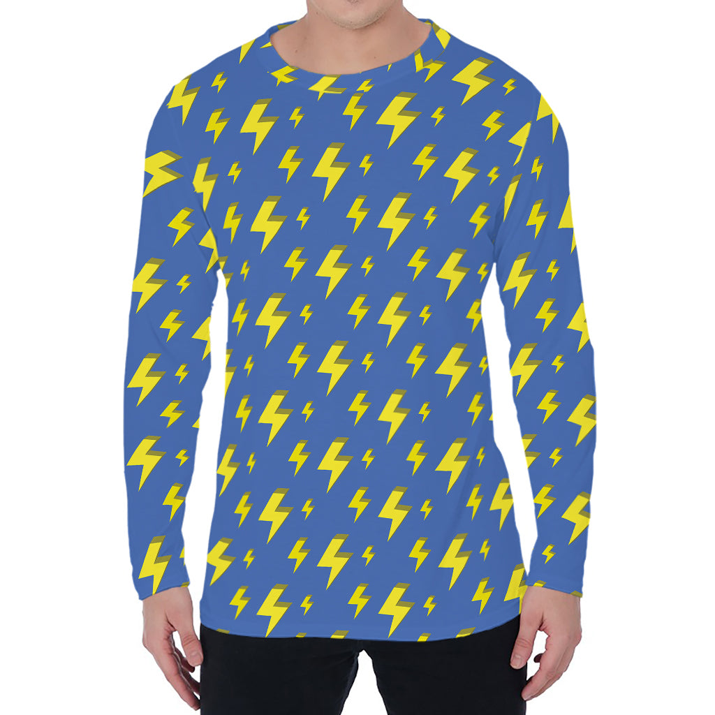Blue And Yellow Lightning Pattern Print Men's Long Sleeve T-Shirt