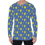 Blue And Yellow Lightning Pattern Print Men's Long Sleeve T-Shirt