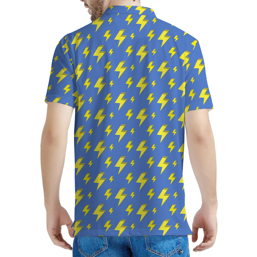 Blue And Yellow Lightning Pattern Print Men's Polo Shirt