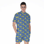 Blue And Yellow Lightning Pattern Print Men's Rompers