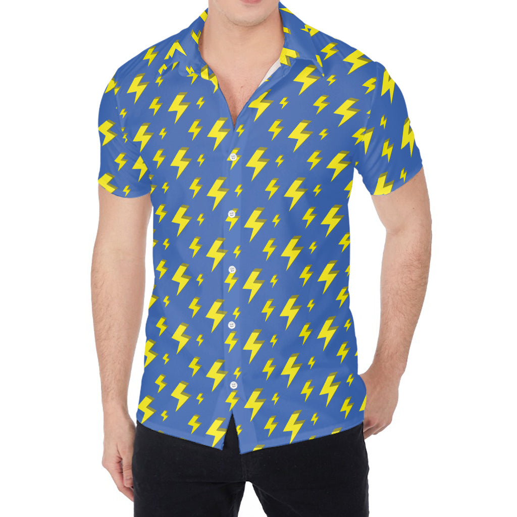 Blue And Yellow Lightning Pattern Print Men's Shirt