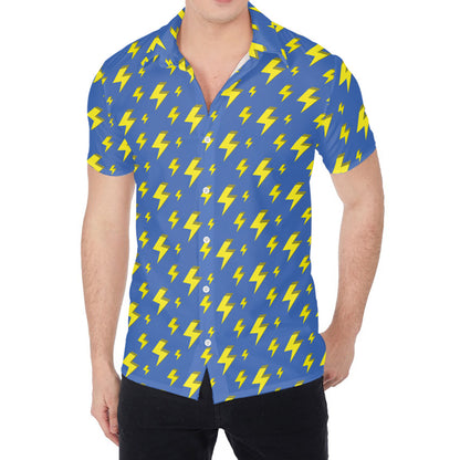Blue And Yellow Lightning Pattern Print Men's Shirt