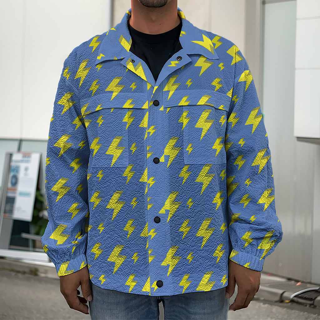 Blue And Yellow Lightning Pattern Print Men's Shirt Jacket