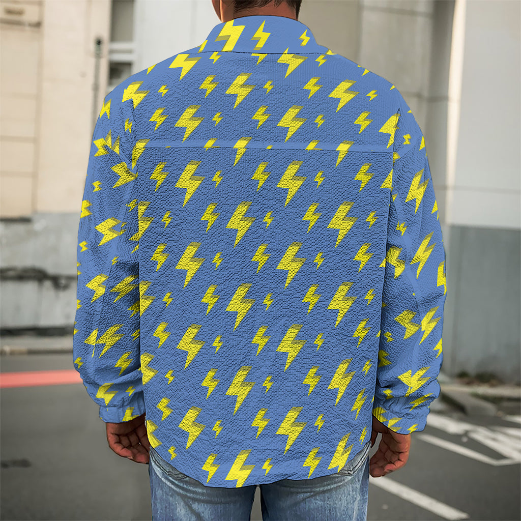 Blue And Yellow Lightning Pattern Print Men's Shirt Jacket