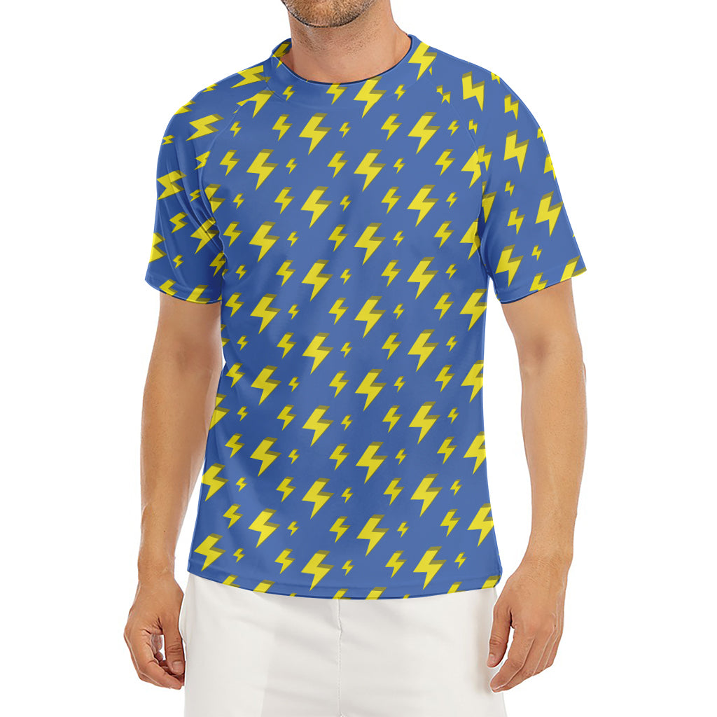 Blue And Yellow Lightning Pattern Print Men's Short Sleeve Rash Guard