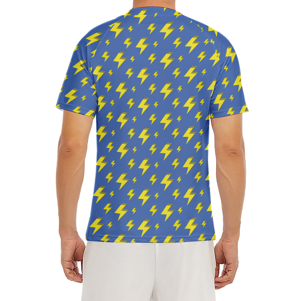 Blue And Yellow Lightning Pattern Print Men's Short Sleeve Rash Guard