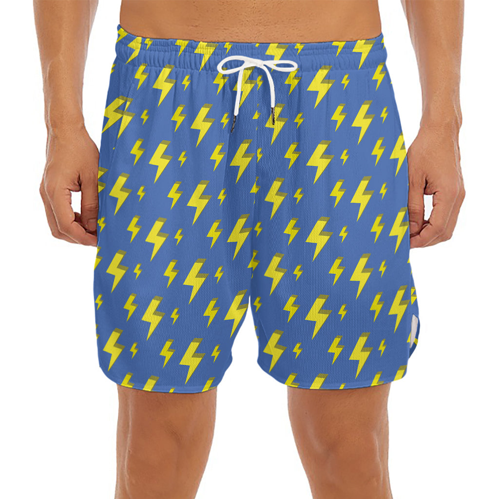 Blue And Yellow Lightning Pattern Print Men's Split Running Shorts