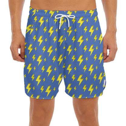 Blue And Yellow Lightning Pattern Print Men's Split Running Shorts