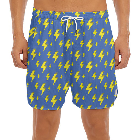 Blue And Yellow Lightning Pattern Print Men's Split Running Shorts