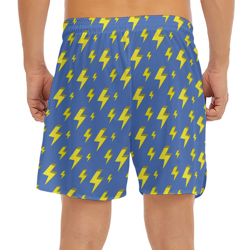 Blue And Yellow Lightning Pattern Print Men's Split Running Shorts