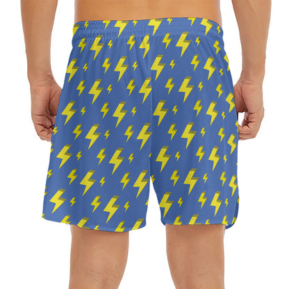 Blue And Yellow Lightning Pattern Print Men's Split Running Shorts