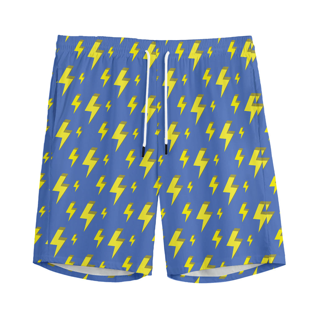 Blue And Yellow Lightning Pattern Print Men's Sports Shorts