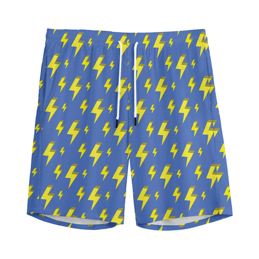 Blue And Yellow Lightning Pattern Print Men's Sports Shorts