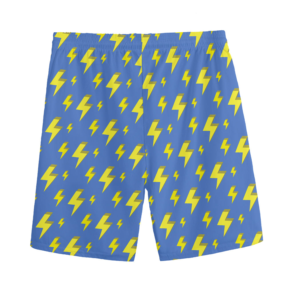 Blue And Yellow Lightning Pattern Print Men's Sports Shorts