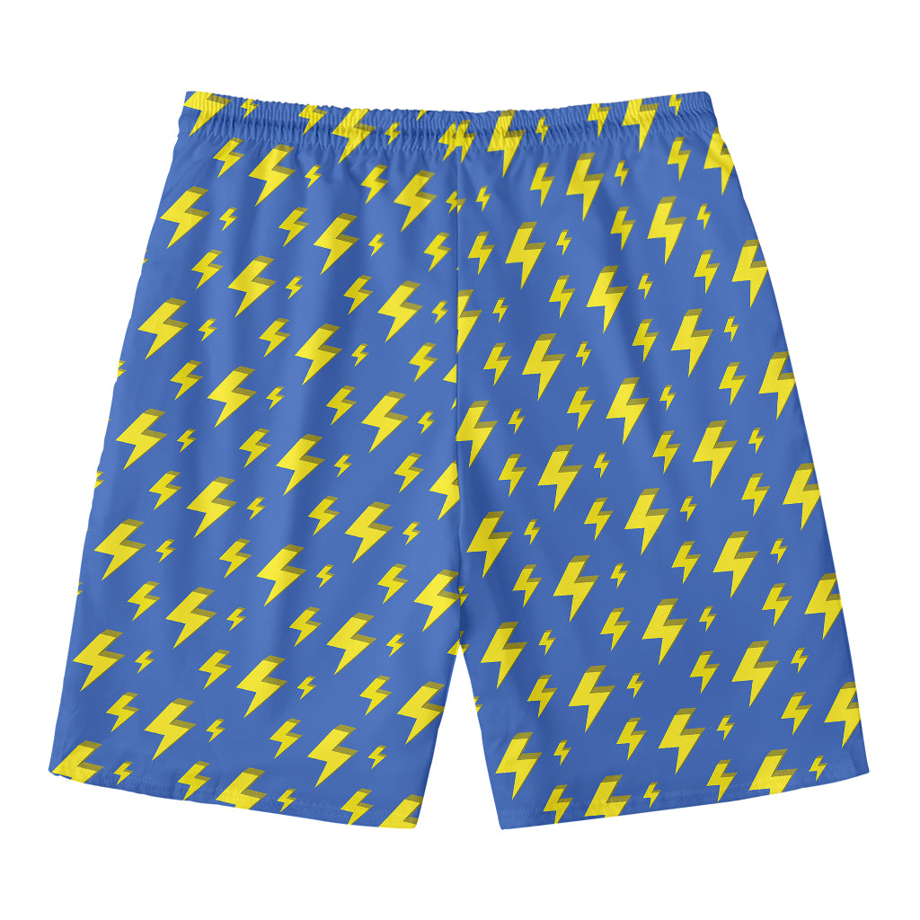 Blue And Yellow Lightning Pattern Print Men's Swim Trunks