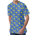 Blue And Yellow Lightning Pattern Print Men's Velvet T-Shirt