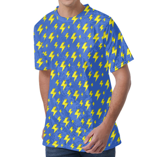 Blue And Yellow Lightning Pattern Print Men's Velvet T-Shirt