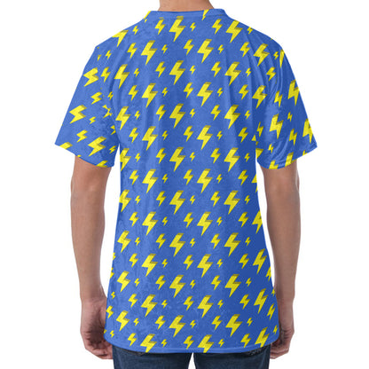 Blue And Yellow Lightning Pattern Print Men's Velvet T-Shirt