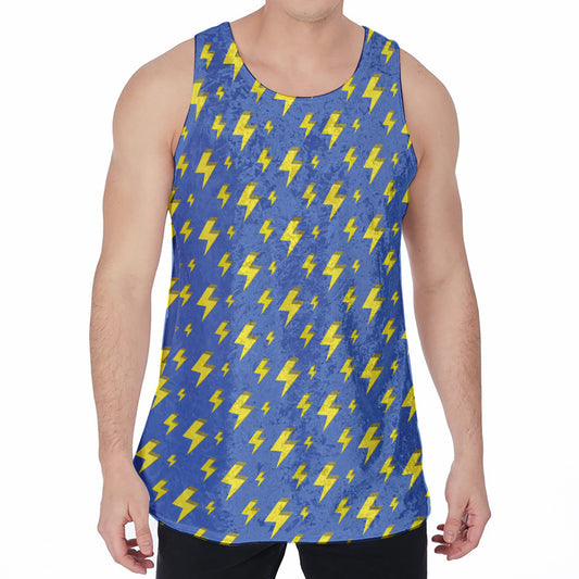 Blue And Yellow Lightning Pattern Print Men's Velvet Tank Top