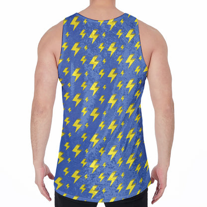 Blue And Yellow Lightning Pattern Print Men's Velvet Tank Top
