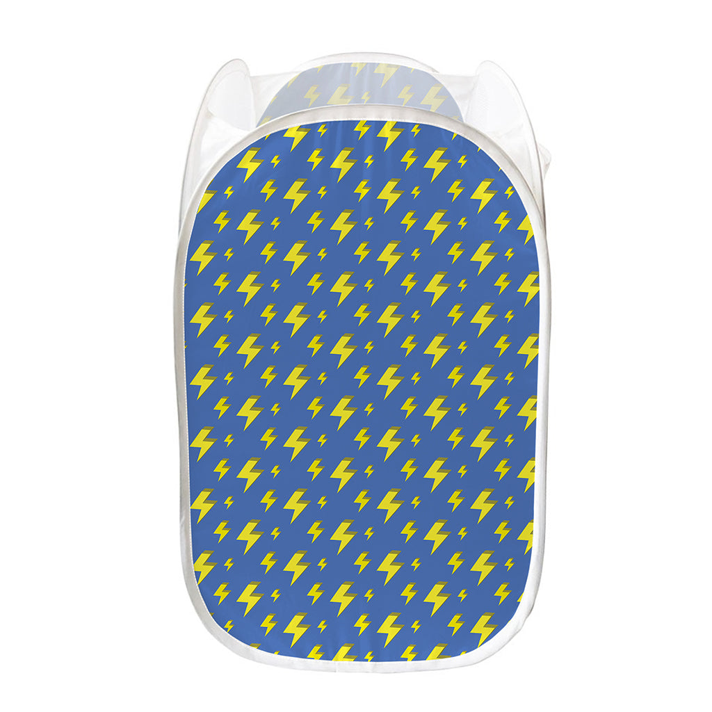 Blue And Yellow Lightning Pattern Print Mesh Laundry Hamper