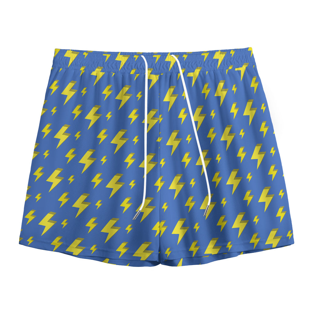 Blue And Yellow Lightning Pattern Print Mesh Shorts