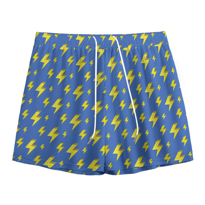 Blue And Yellow Lightning Pattern Print Mesh Shorts