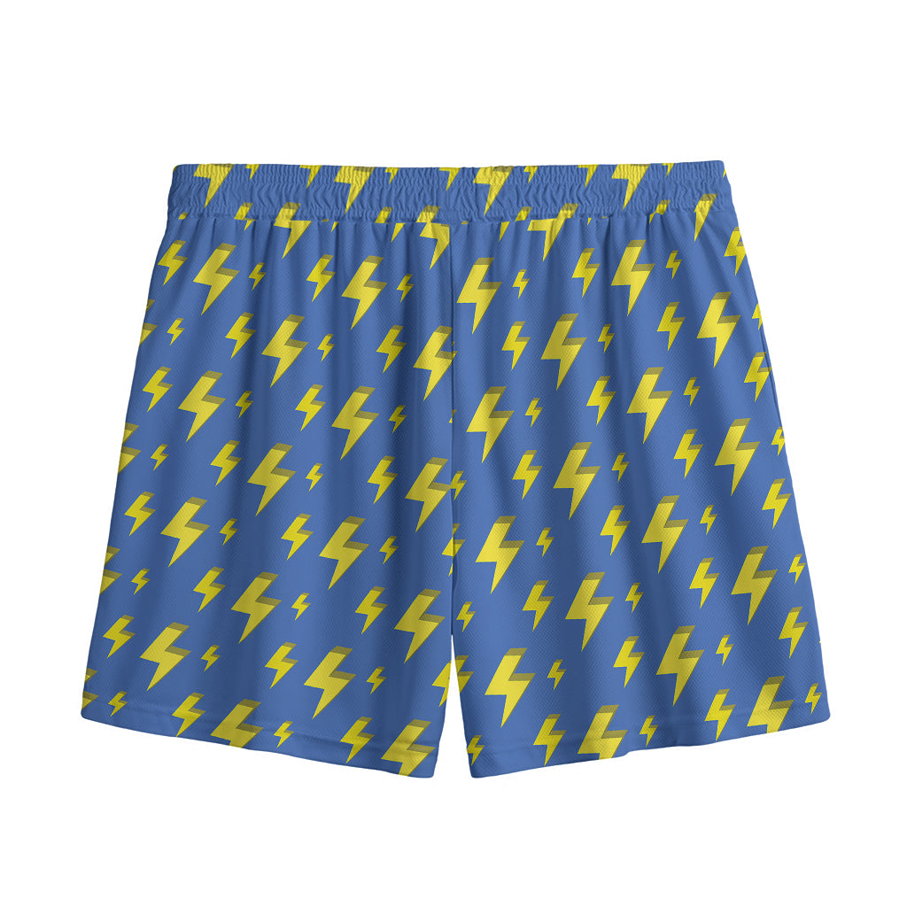 Blue And Yellow Lightning Pattern Print Mesh Shorts