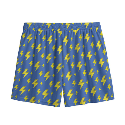 Blue And Yellow Lightning Pattern Print Mesh Shorts