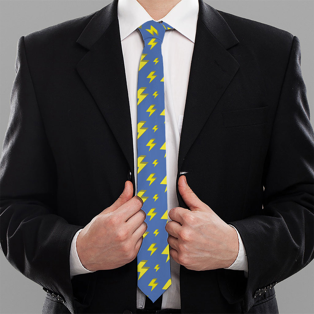 Blue And Yellow Lightning Pattern Print Necktie