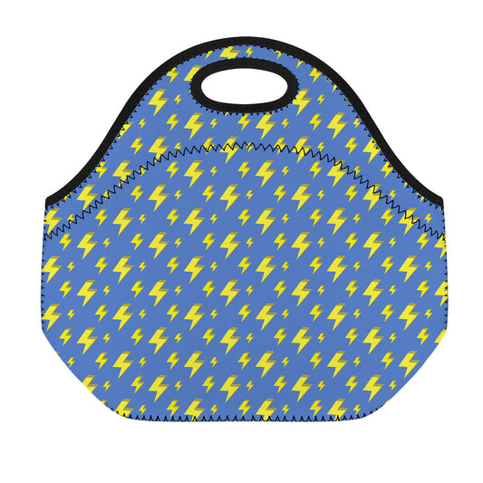 Blue And Yellow Lightning Pattern Print Neoprene Lunch Bag