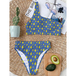Blue And Yellow Lightning Pattern Print One Shoulder Bikini Top