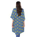 Blue And Yellow Lightning Pattern Print Open Front Beach Cover Up