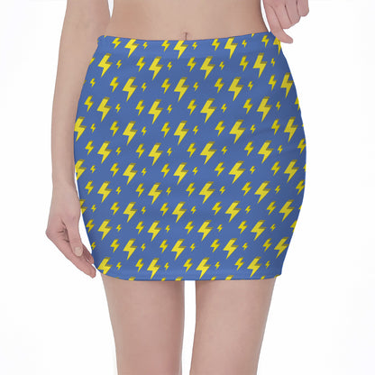 Blue And Yellow Lightning Pattern Print Pencil Mini Skirt
