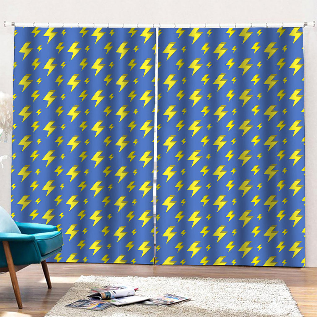 Blue And Yellow Lightning Pattern Print Pencil Pleat Curtains