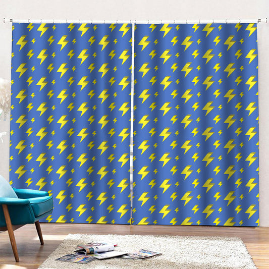 Blue And Yellow Lightning Pattern Print Pencil Pleat Curtains