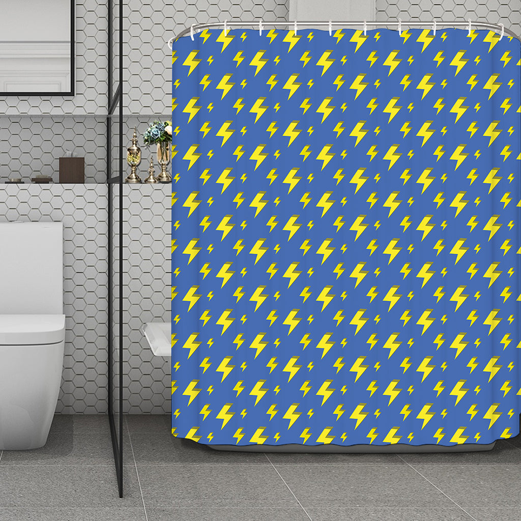 Blue And Yellow Lightning Pattern Print Polyester Shower Curtain