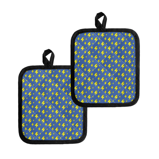 Blue And Yellow Lightning Pattern Print Pot Holders
