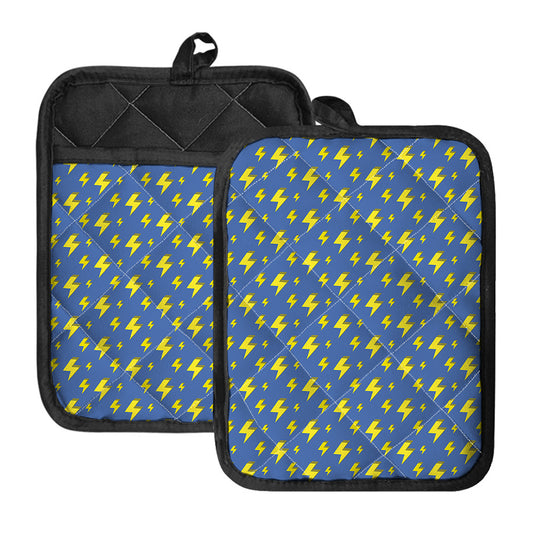 Blue And Yellow Lightning Pattern Print Pot Holders With Pocket