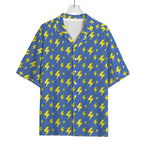 Blue And Yellow Lightning Pattern Print Rayon Hawaiian Shirt