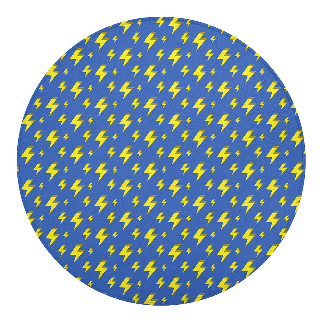 Blue And Yellow Lightning Pattern Print Round Blanket