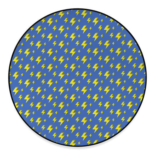 Blue And Yellow Lightning Pattern Print Round Floor Mat