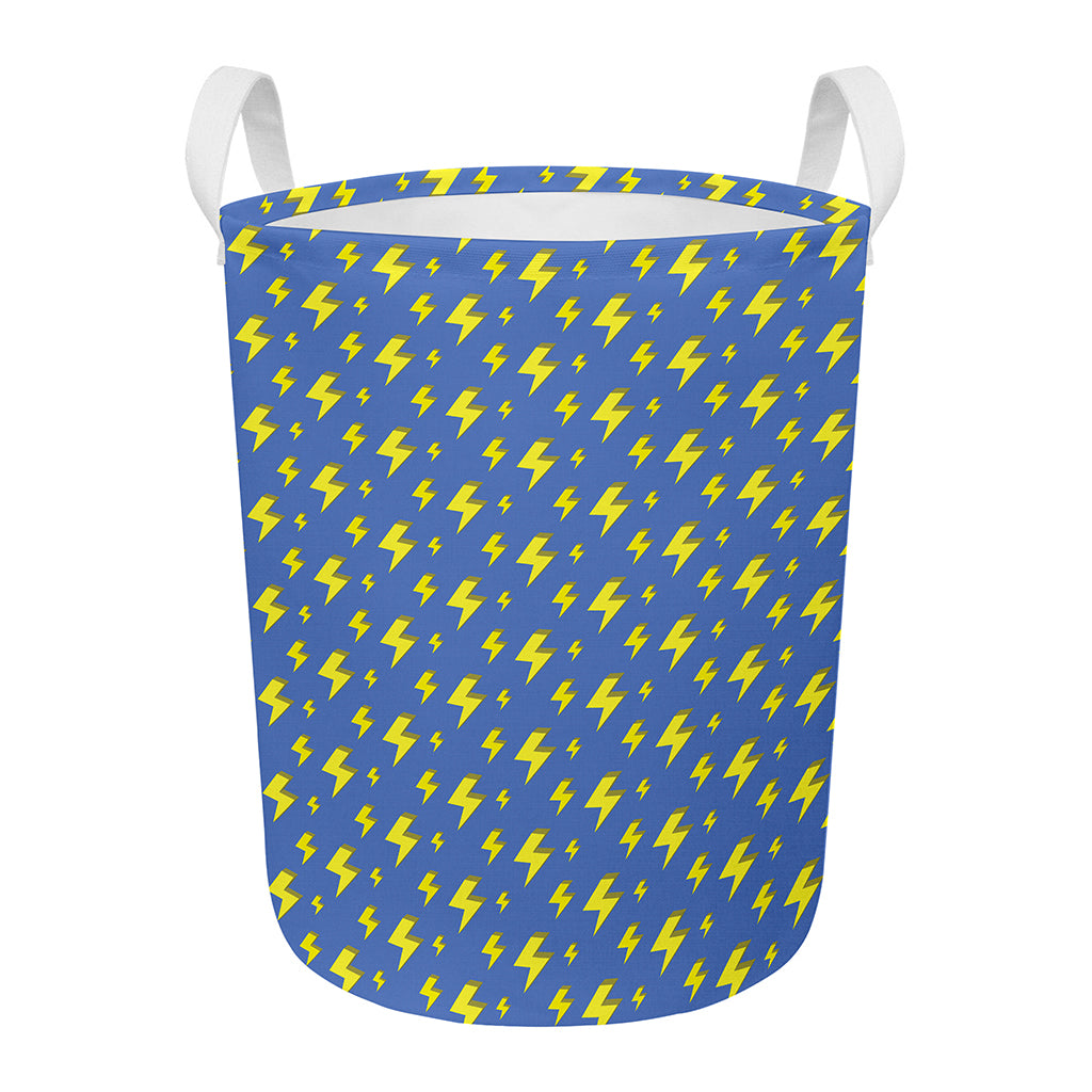 Blue And Yellow Lightning Pattern Print Round Laundry Basket