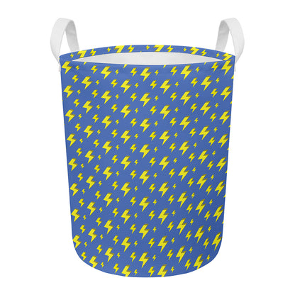 Blue And Yellow Lightning Pattern Print Round Laundry Basket