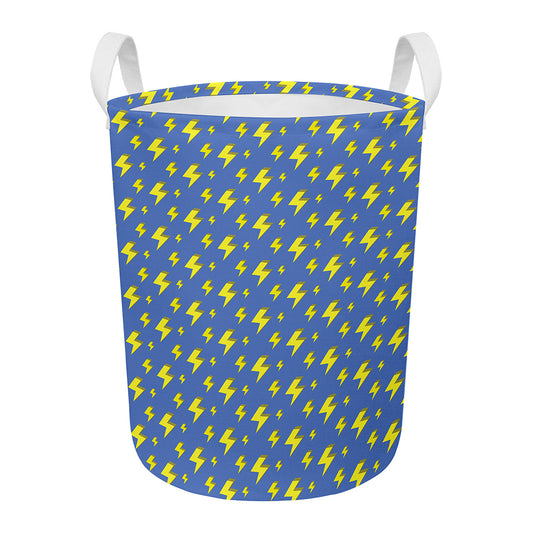 Blue And Yellow Lightning Pattern Print Round Laundry Basket