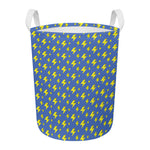 Blue And Yellow Lightning Pattern Print Round Laundry Basket