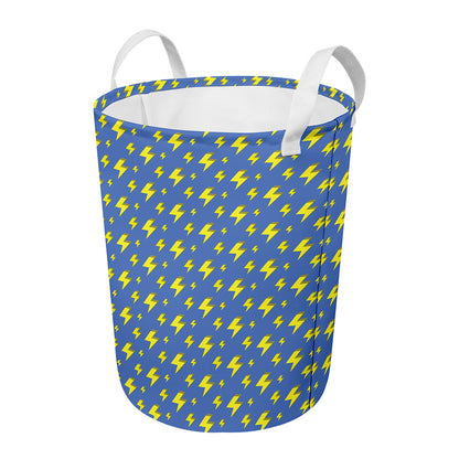 Blue And Yellow Lightning Pattern Print Round Laundry Basket